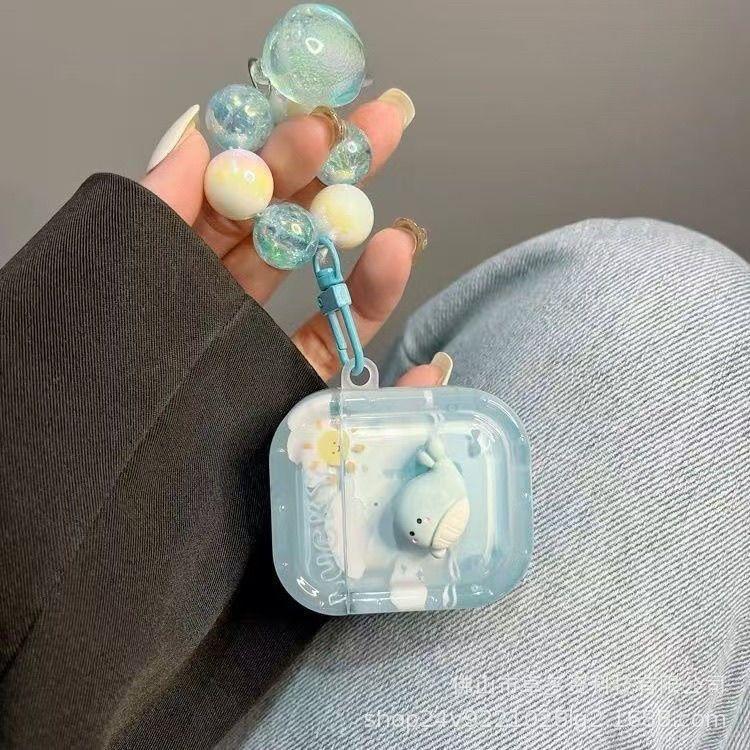 ins wind cartoon blue dolphin suitable for Apple second generation protective case AirPods1 earphone case Pro1 protective case