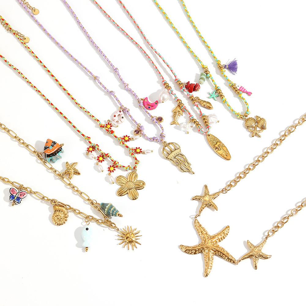 Summer Ocean Jewelry Necklace With Shell And Starfish Pendant For Women