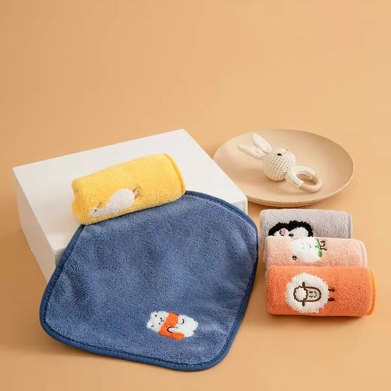 26x26cm Soft Baby Towels Cute Coral Velvet Absorbent Face Hand Towel Kids Shower Wipe Washcloth Children Handkerchief Bath Towel