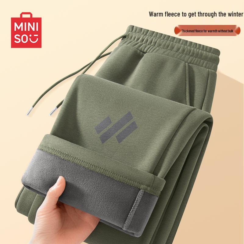 MINISO Men's Autumn/Winter Fleece Lined Straight-Leg Casual Pants