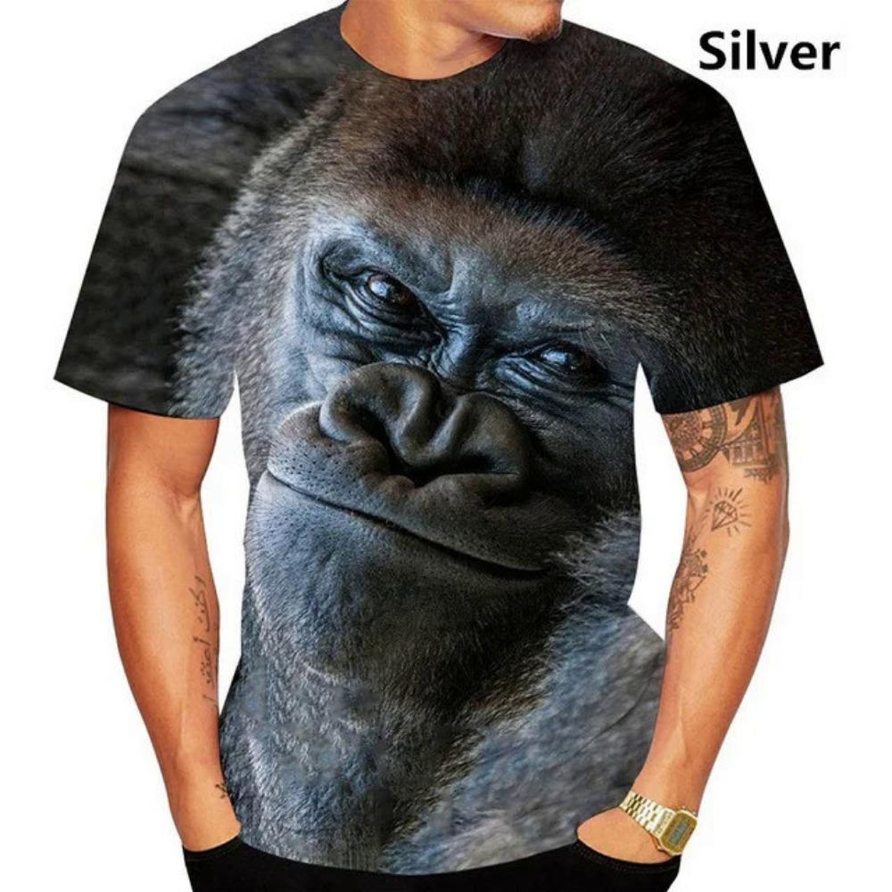 Men's Fun Monkey Lip Printed T-shirt, Orangutan Imitation Gorilla 3D Printed Clothing, Boys' Short Sleeved Unisex Top
