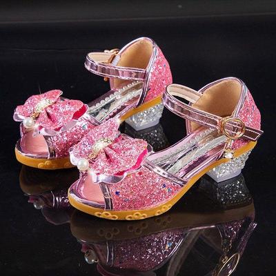 Girls Sandals Summer Children's Princess Shoes Little Girls High-heeled Bow-knot Crystal Sandals Party Dress Wedding