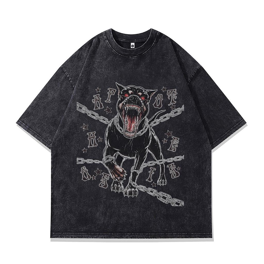 Short Sleeve T-Shirt Men'S And Women'S Summer Doberman Direct Injection Printing Loose Retro Half Sleeve Bottom Shirt Thin