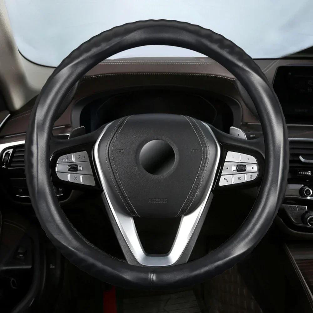 Car Steering Wheel Covers 38cm Breathability Skidproof Imitation Sheepskin Leather Steering Wheel Cover Car Interior Accessories