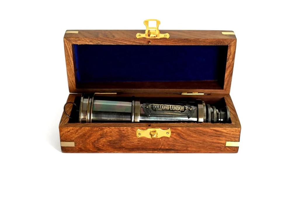 Marine Telescope Nautical Antique Solid Brass Pirate Spyglass 16 Inch Wooden Box