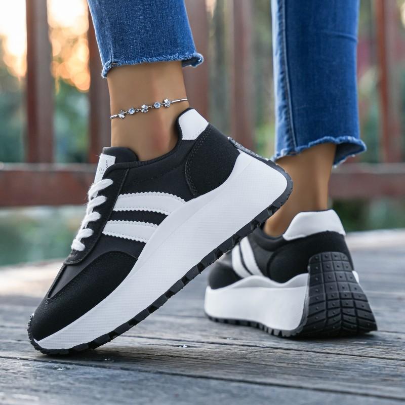 Damen Sommer Netz-Sneaker - Atmungsaktive Schnürschuhe mit dicker Sohle zum Gehen, Runde Zehenpartie, Leichte Sportschuhe
