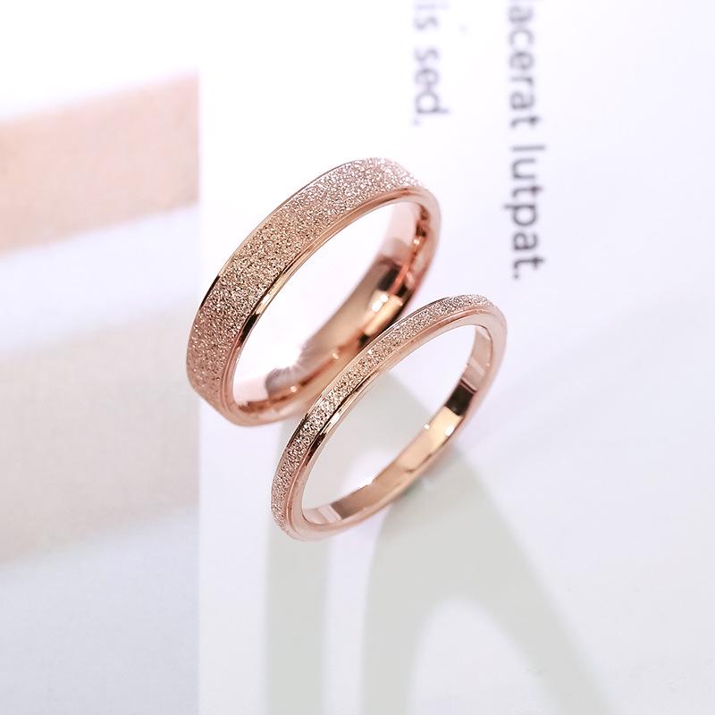 Rose Gold Titanium Steel Sandblasted Rings for Couples - Women's Fashion Jewelry