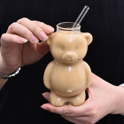 300ML Kreslený hrnek na kávu ve tvaru medvídka Roztomilý medvídkový hrnek Skleněný pohár Průhledné kreativní hrnky na mléko, kávu, vodu