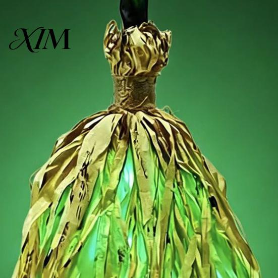 Stage Performance Equipment Halloween Witch Broom with Green LED Light, Glowing Cosplay Wizard Fluffy Straw Broomstick Broomstick, Costume Prop