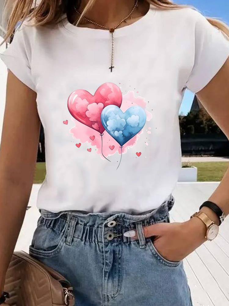 (Asian Size)  Sweet Flower Trend 90s Graphic Tee Fashion T Clothing Women's Top  Print Female Casual  Short Sleeve T-shirts