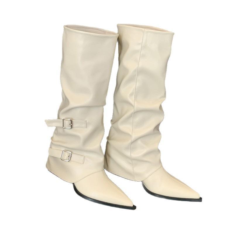 High boots autumn and winter new fashion thick heel boots long boots women's pointed versatile belt buckle pants boots