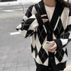 Danmo Fashion Plaid Knitted Cardigan Women Long Sleeve Casual Loose Sweaters Vintage Japanese Style Oversized Coat