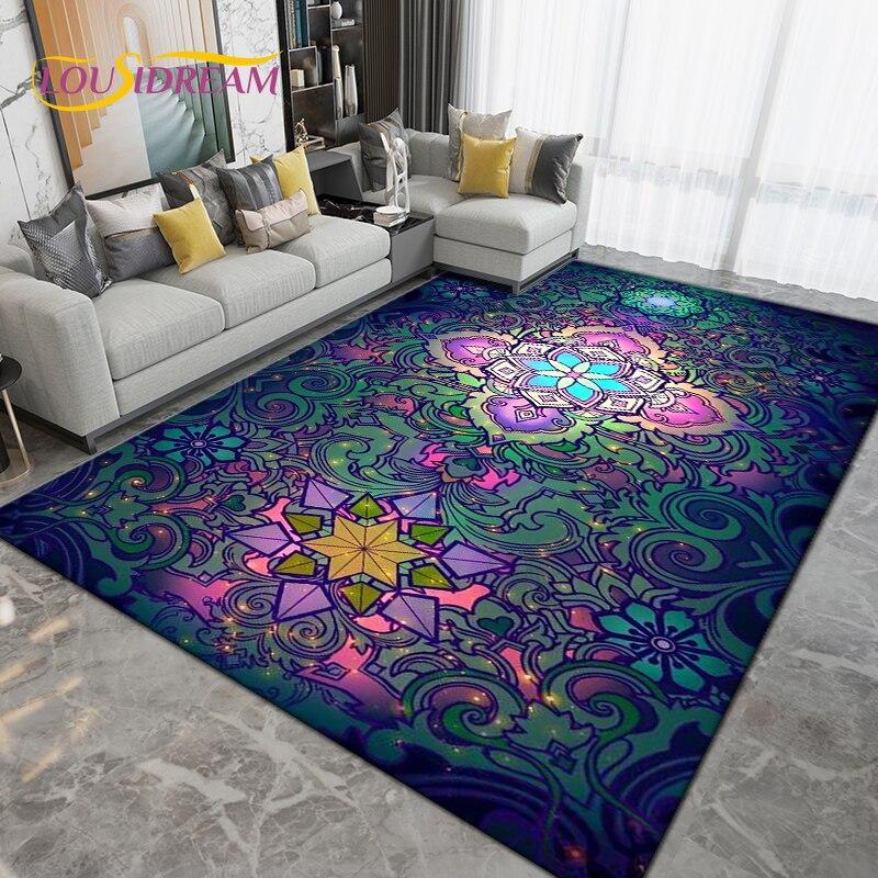 Alfombra grande con Mandala bohemio, alfombras para sala de estar, dormitorio, sofá, felpudo de entrada para cocina y baño, alfombrillas antideslizantes