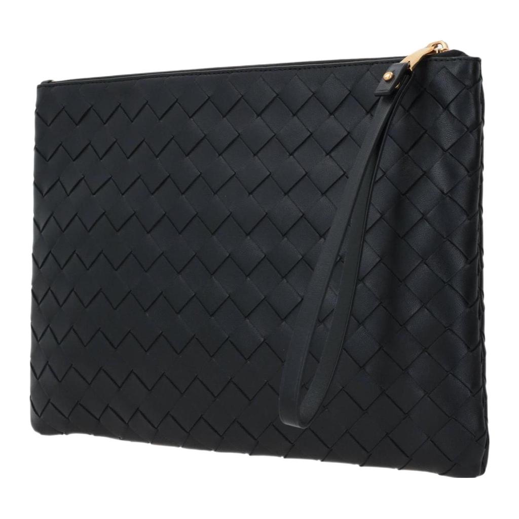 Bottega Veneta Woven Fringe Lambskin Clutch Women Clutch Black 749922VCPP38425