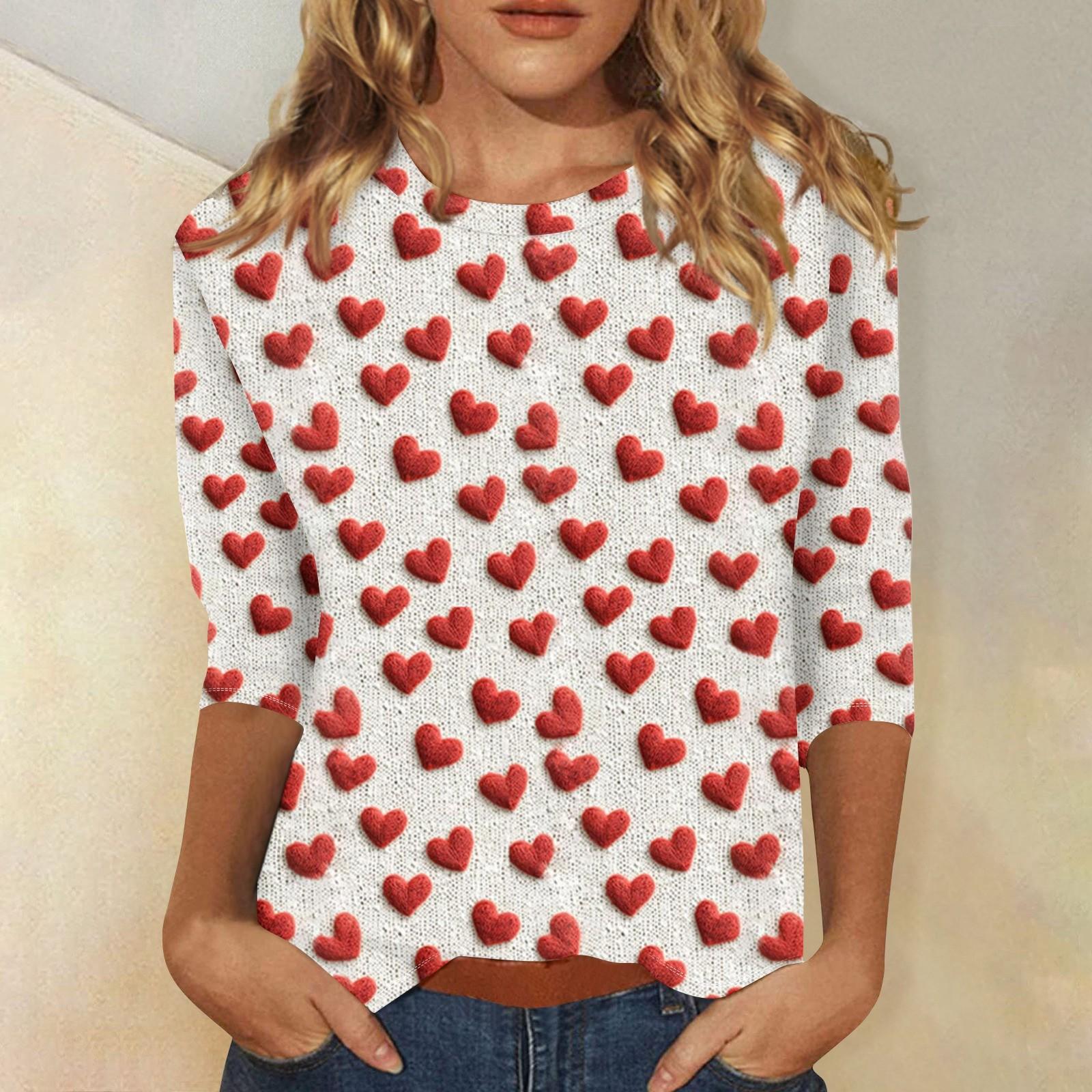 

Женская мода повседневная кофта с разрезом на рукаве 3/4 и принтом ко Дню святого Валентина с круглым вырезом L бежевый