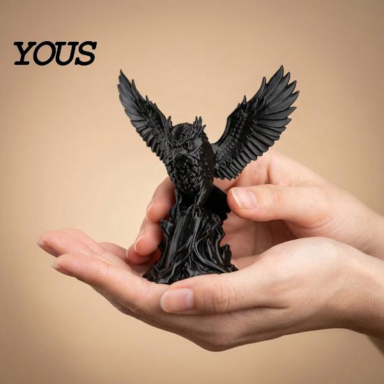 Decorative Sculpture for Tea Table Owl On Tree Stump Figurine, 3D Printed Animal Sculpture, Collectible Matte Black Dark Ornament Home Office