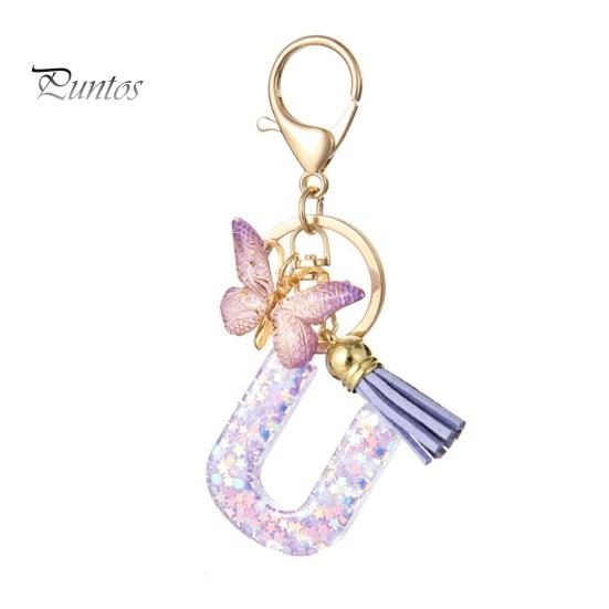 Letter A-Z Key Holder Purple Series Keychain Pendant, Sequins Star Initial Charm Chain with Butterfly Tassel Design, for Bag Purse Backpack Non-fading