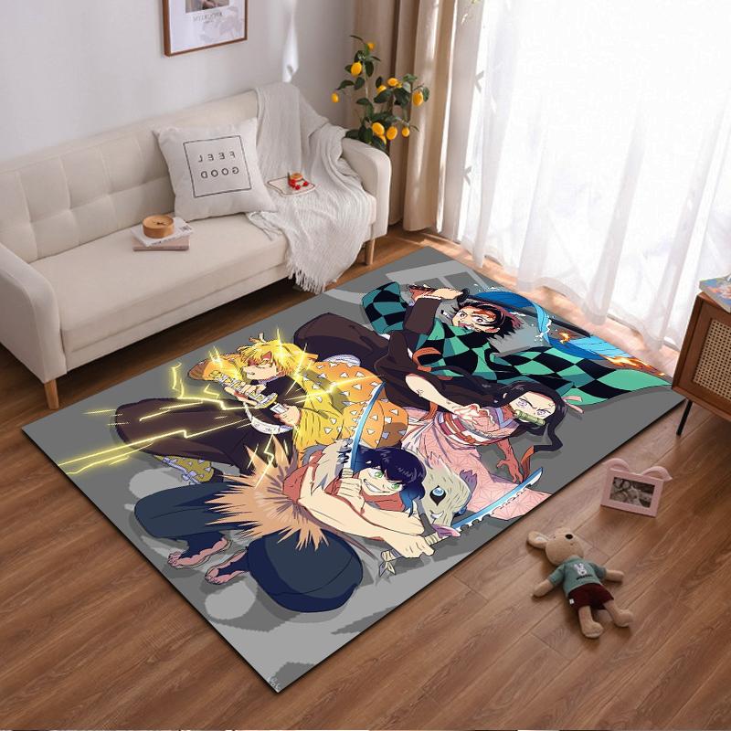 Demon Slayer Characters in Action Anime Rug Non-slip rug suitable for living room and bedroom sofas.