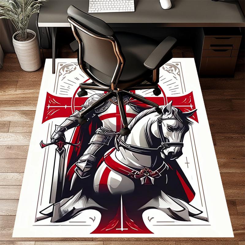 Kreuzritter Ritter Polyester Teppich, Weiche Indoor Matte für Bürostuhl, Wohnzimmer, Schreibtisch - Dekoratives Home Office Teppich Design