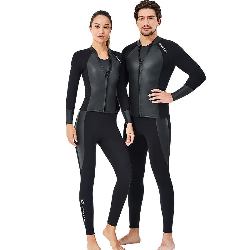 2MM Wetsuit Set: Split Long Sleeve Top & Diving Pants for Cold Protection, Snorkeling, Sailing & Surfing