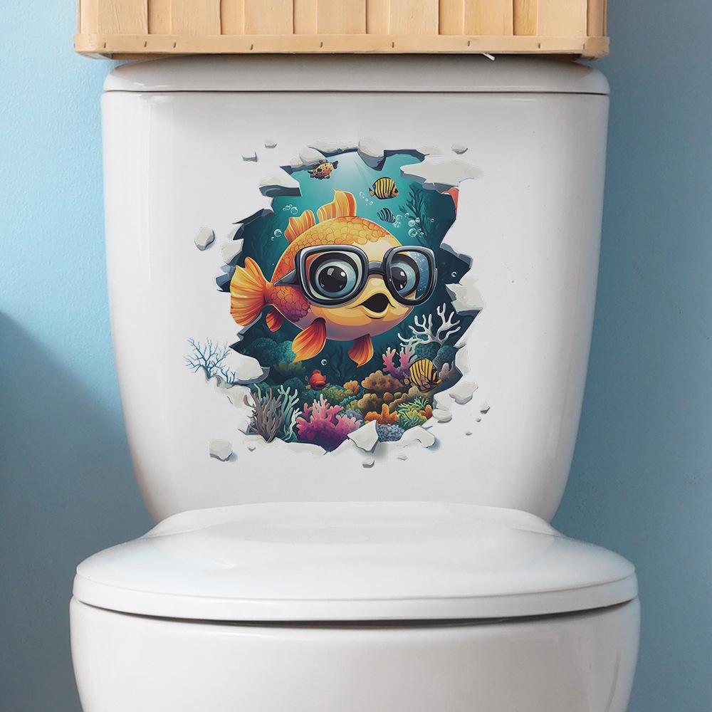 Cartoon Underwater World Small Fish Coral Water Plants Bathroom Toilet Home Beautification Stickers