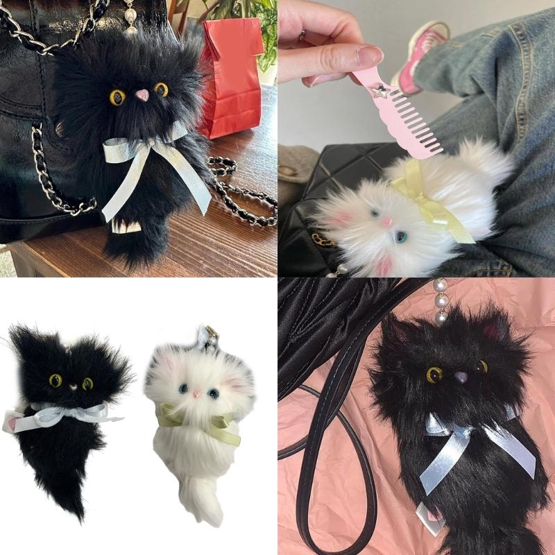 Plush Cat Keychain Cute Decorations Keyring Hanging Ornament Backpack Handbag Charm Pendant Gift for Girls Women
