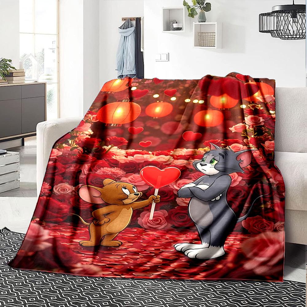 1pc Tom and Jerry Flannel Blanket Soft Warm Throw for Home, Office, Travel, All-Season Cozy Bedding GiftL1080