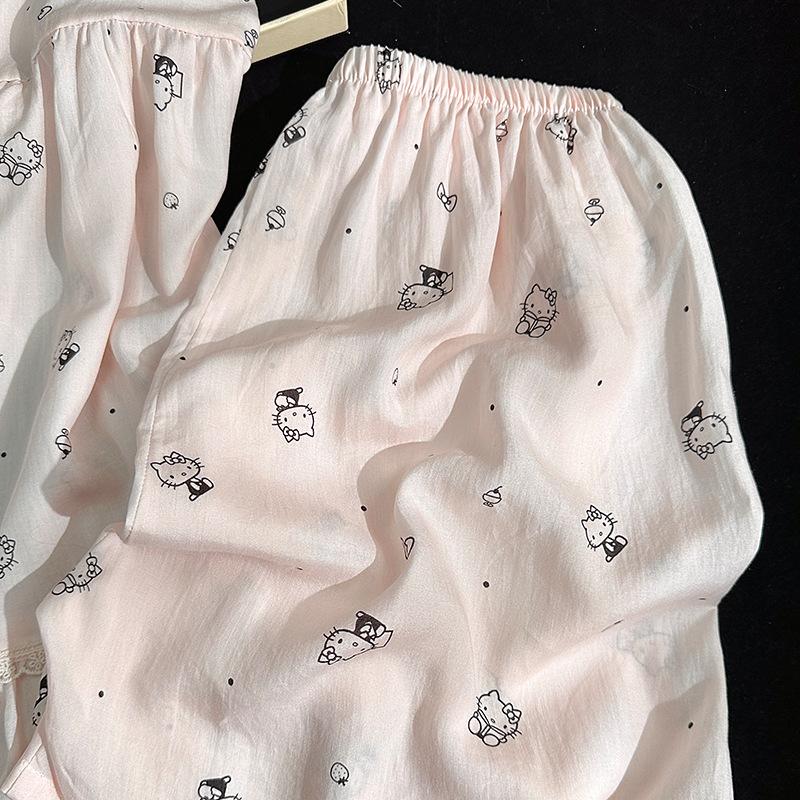 Cartoon suspenders lace pajamas ladies lyocell sweet cute wind shorts summer loungewear comfortable suit