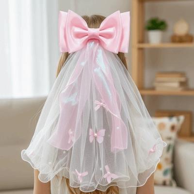 Gift White Veil Hair Clip Bow Mesh Girls Head Gauze Polyester Beads Super Fairy Veil Birthday Headdress