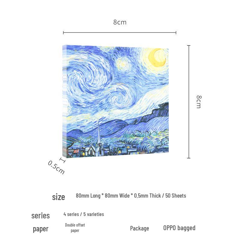 Monet & Van Gogh Retro Style Sticky Note Pad - Famous Paintings Series, Non-Adhesive, Perfect for Journaling & Memos