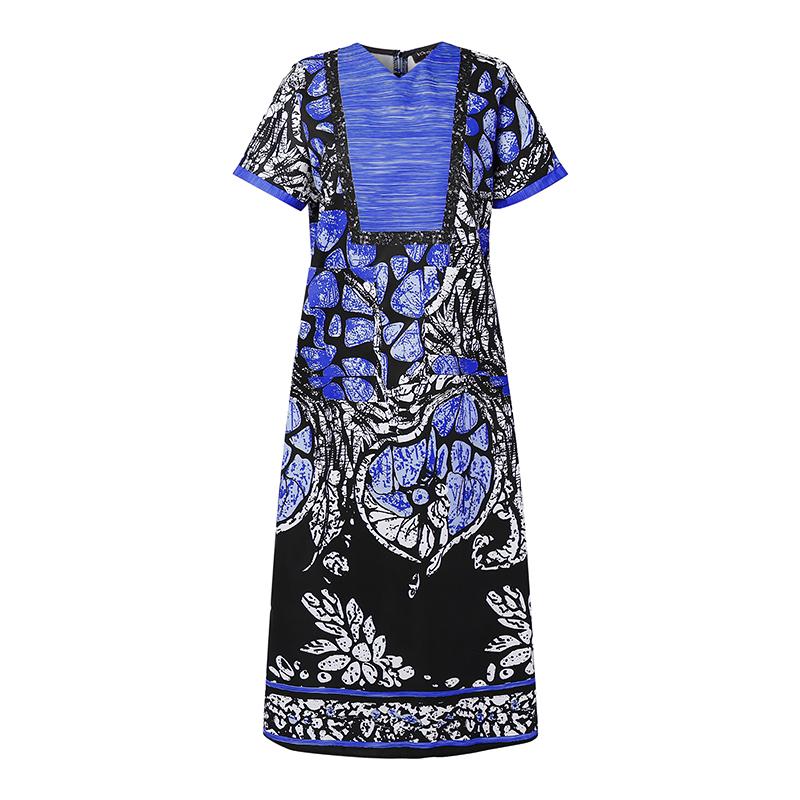 

Oversized Women V Neck Short Sleeve Front Print Plus Size Dresses 5XL синий