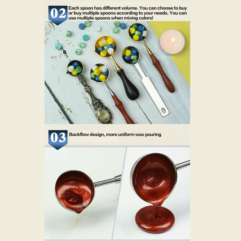 Wax Seal Melting Spoon Wooden Handle Copper Silver Spoon Making Wax Seal Tool