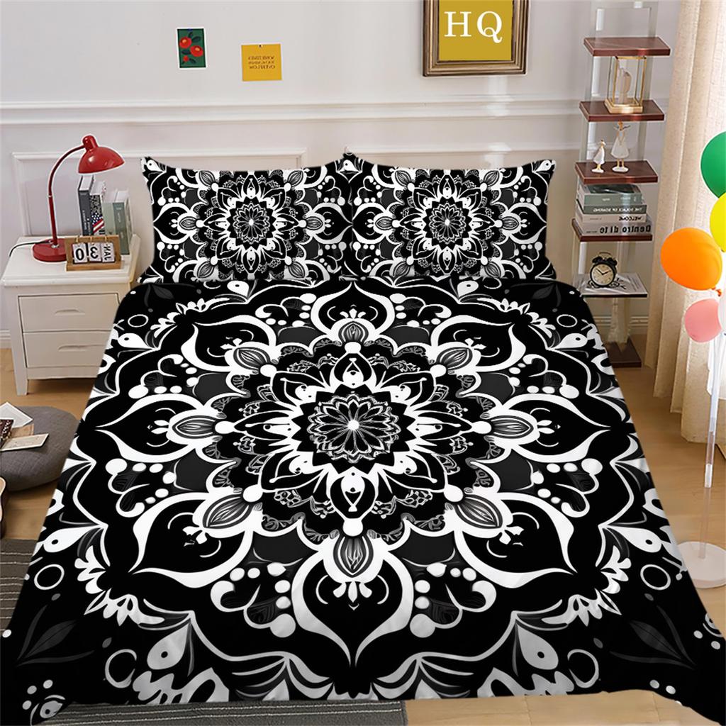 Set de lenjerie de pat cu temă indiană 3D Husă de pilotă cu flori cacheteil Față de pernă 2/3 US/UK/EU/AU Husă de pilota decorativă moale, cu uscare rapidă, dimensiune completă