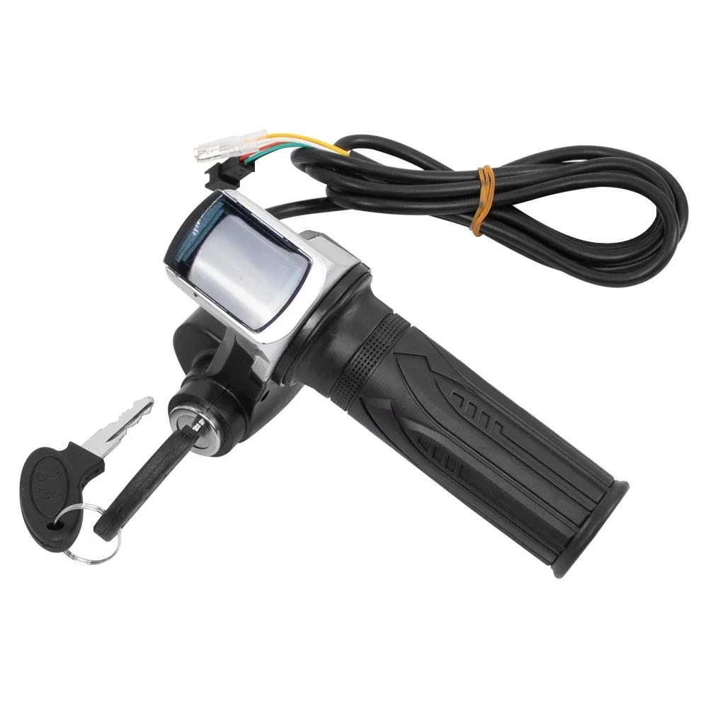 36V 48V 60V Electric Bicycle Throttle Grip E-bike Handlebar with Lock Ebike Scooter Accelerator Power Indicator Key LED Display Throttles 2
