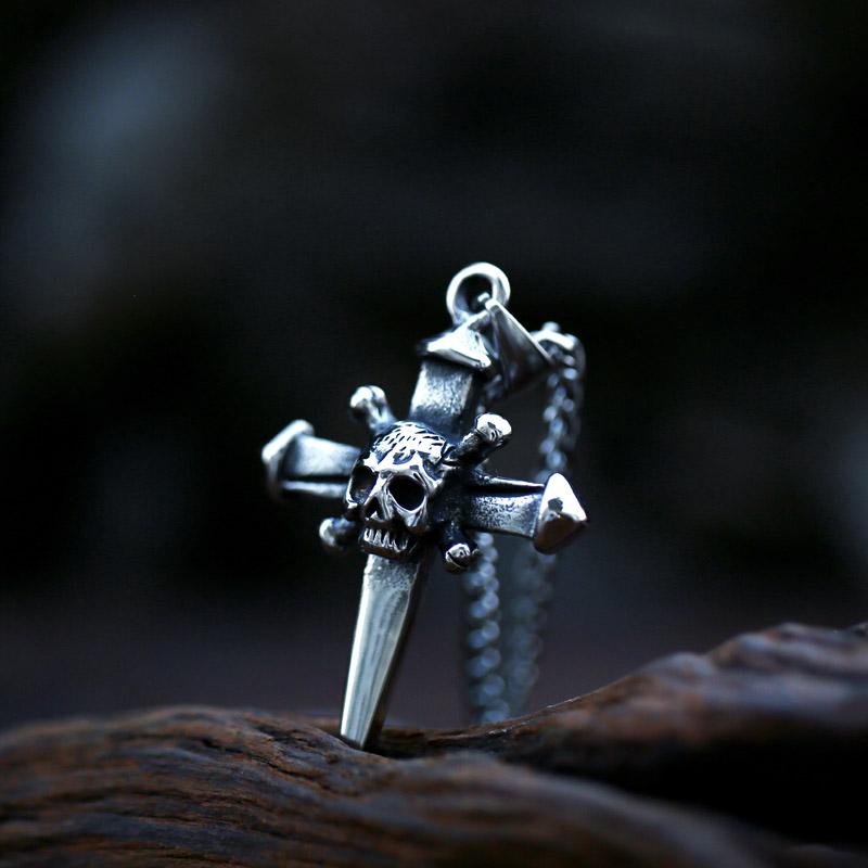 BEIER 2023 New Arrival Skull Cross Necklace Punk Men s Pendant Hip Hop Biker Stainless Steel Steampunk  Jewelry Wholesale