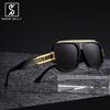Square Sunglasses with Polarized Flat Top for Human Pilots Oversized Metal Frame Eyewear [SHEEN KELLY]
