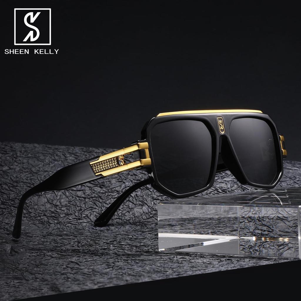 Square Sunglasses with Polarized Flat Top for Human Pilots Oversized Metal Frame Eyewear [SHEEN KELLY]