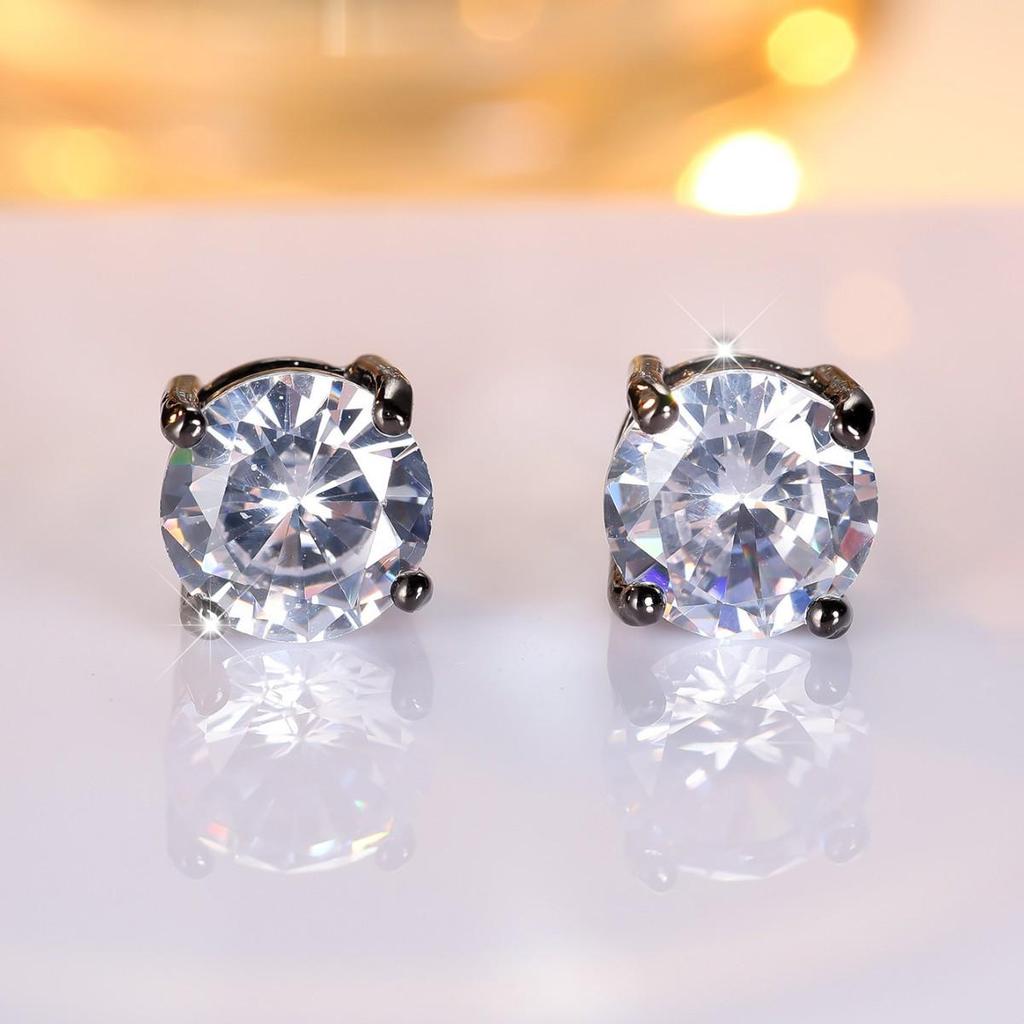 Białe Okrągłe Kolczyki Sztyfty z Diamentami z Czterema Ząbkami dla Kobiet - 8MM Cyrkonia, Modna i Wszechstronna Biżuteria.