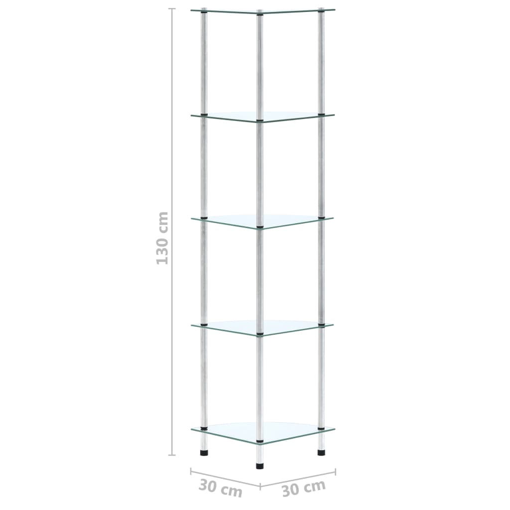 5 Shelf Transparent Display Shelf 30 x 30 x 130 cm Tempered Glass