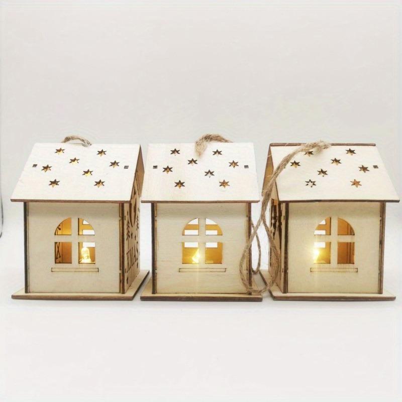 Christmas Wooden Crafts Wooden Christmas Small House Cabin Lighting Ornaments Pendant Christmas Tree Decoration