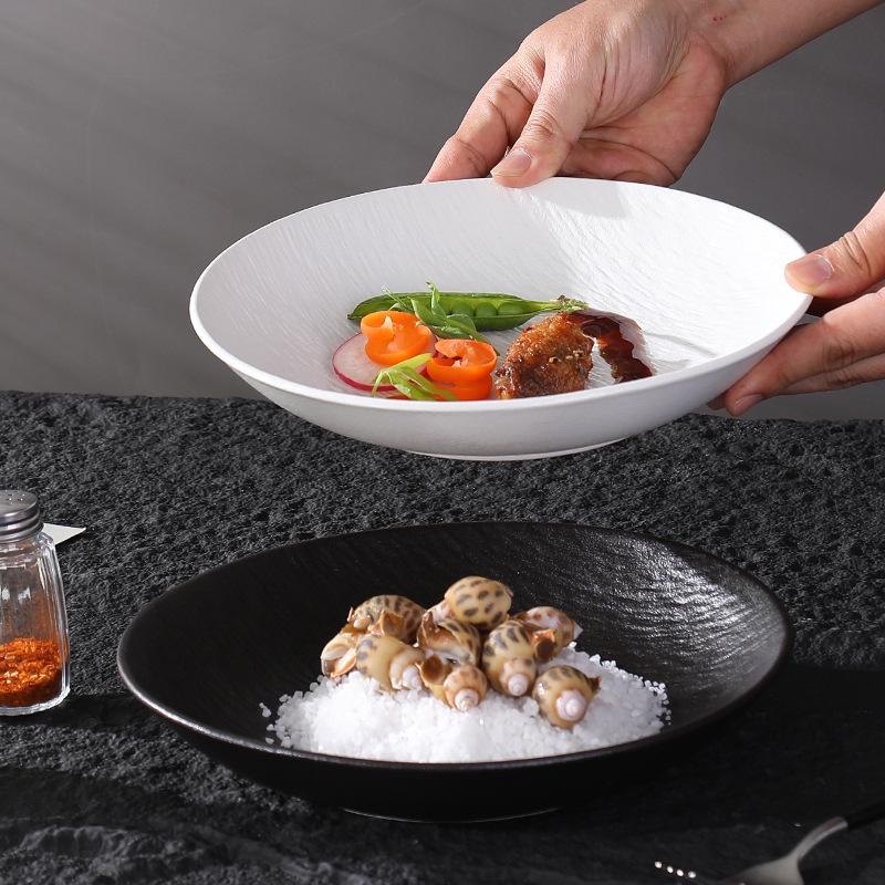 Black & White Matte Rock Pattern Ceramic Dinner Plate – Western & Japanese Style