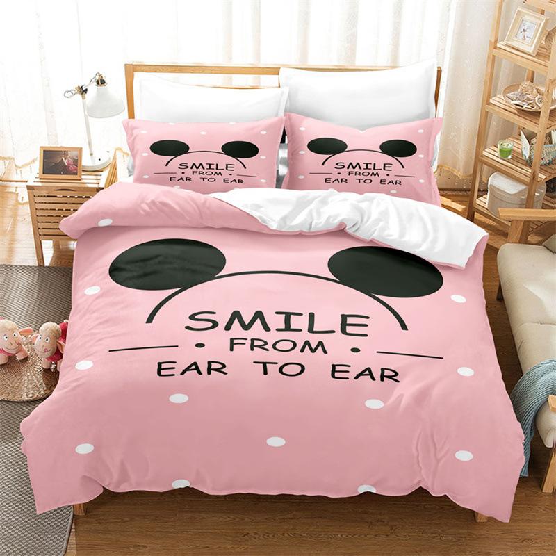 Pink Romantic Theme Duvet Cover Set King Queen Size Kawaii Cute Cartoon Yellow Crown Pink For Girls Women Polyester Bedding Set