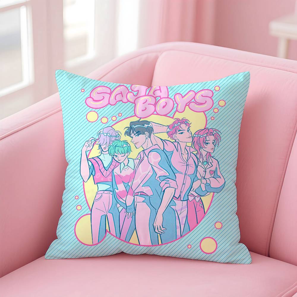 KPop S-Saja B-Boys Pillow Case Pattern Printing Pillowcase Living Room Sofa Cushion Cover Bedroom Room Decor