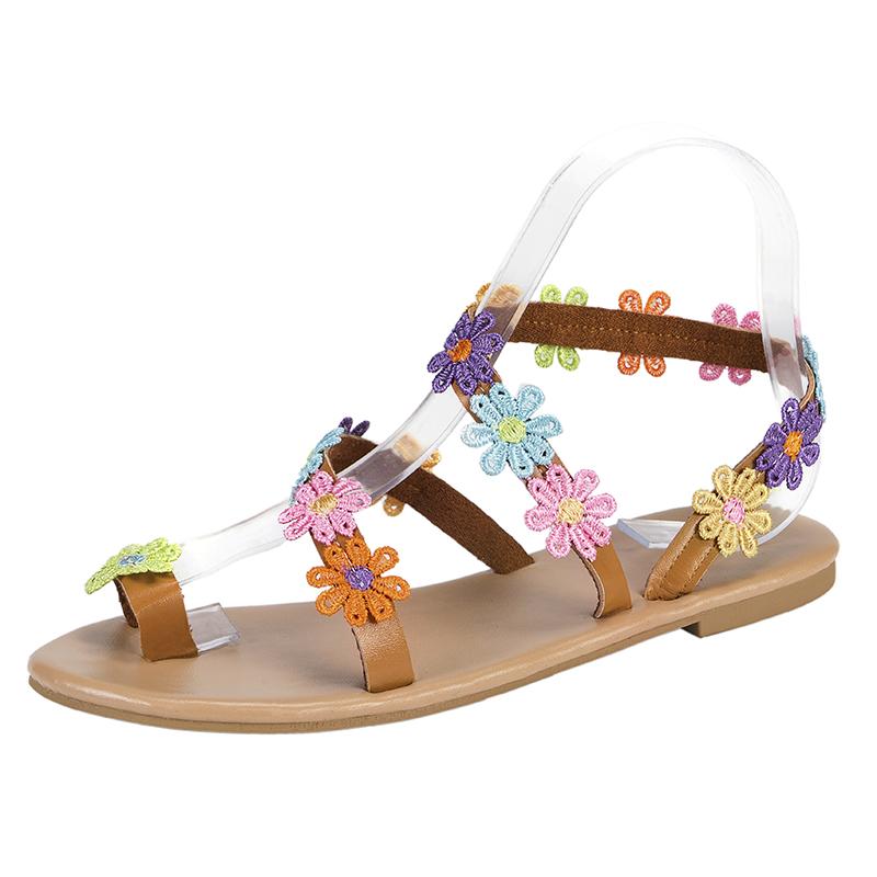 Fashion 2025 Summer Women Sandals Sweet Boho Pearl Decoration Sandals Leather Flats Plus Size Women Beach Sand Holiday Shoes Zapatos