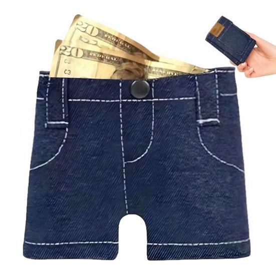 Faltbare Kurze Jeans Geldbörse Retro Jeans Kartenetui Bargeld Münzbörse mit Mehreren Kartenfächern Fächern Geschenk für Männer Frauen