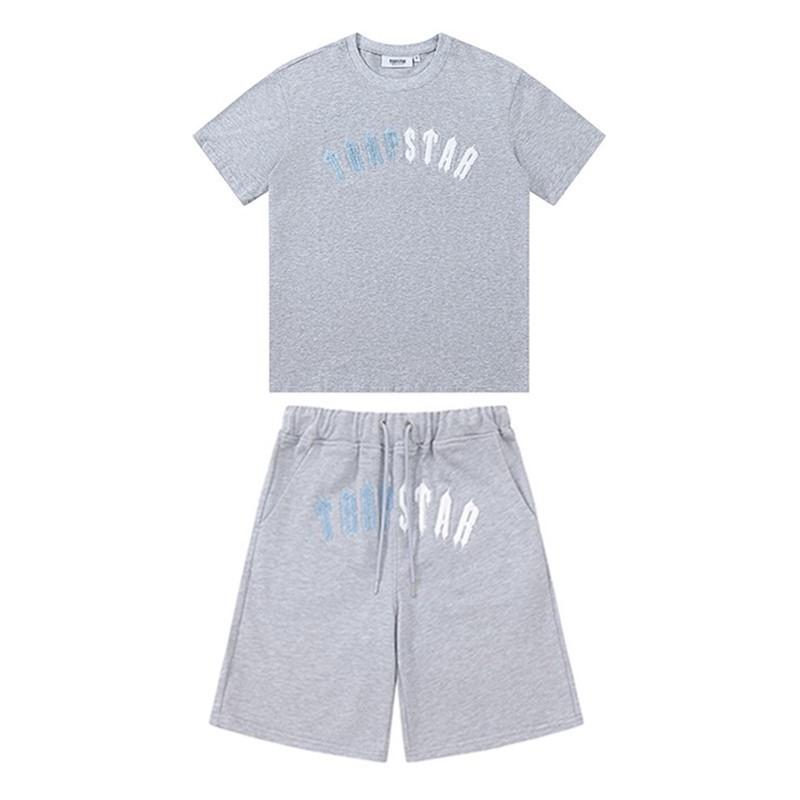 Mens Gradient Letter Embroidered Cotton Tee Shorts Set Streetwear Casual Outfit