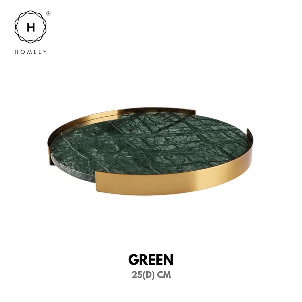 Homlly Round Rectangular Marble tray with Gold Brass Edge