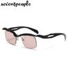 Semi-Rimless Rectangle Sunglasses Women Men  Luxury Brand Vintage Small Frame Punk Eyewear Shades For Male Trendy Sunglass