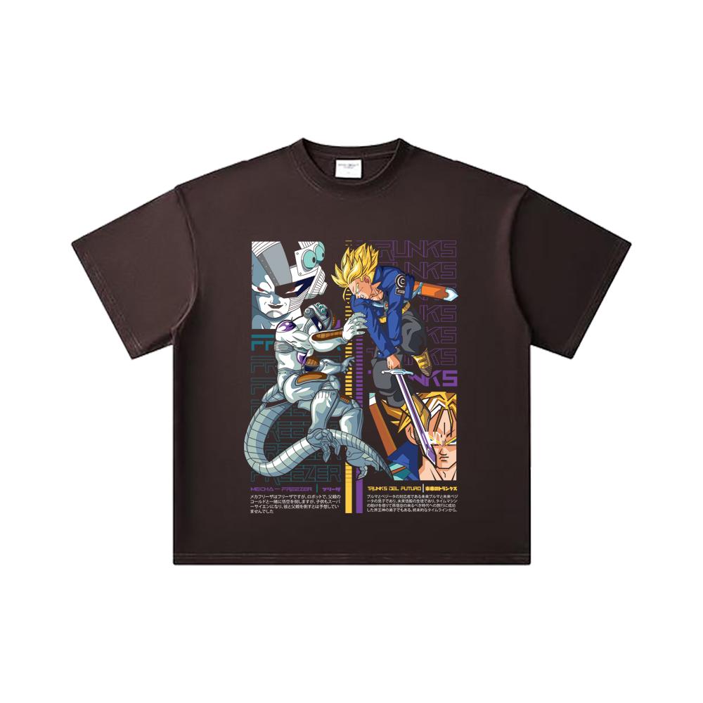 260 GSM Double Yarn 32 Count 100% Cotton Dragon Ball V50 Trunks Freeza Print Unisex Heavy Cotton T Shirt