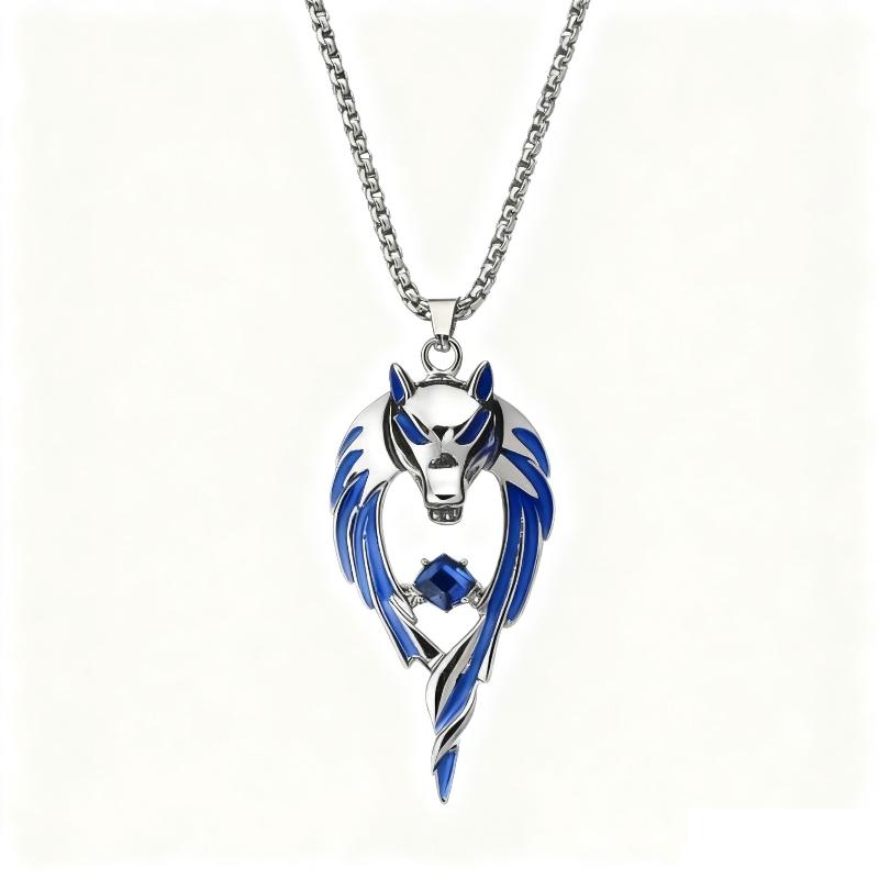 Blue Wolf Pendants Exaggerated Chain Necklace for Women Unisex Punk Style Personality Animal Drop Unique Design Neck Jewelry